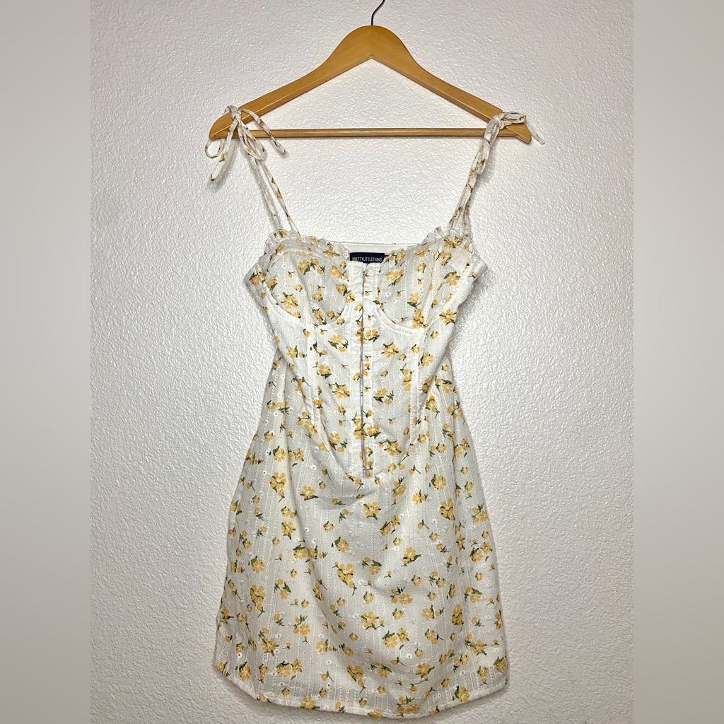 White Ditsy Print Broderie Binding Detail Bodycon Dress